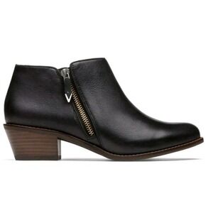 Vionic Jolene Leather Black Ankle Boots US 7.5 Booties Comfort Arch Support Heel
